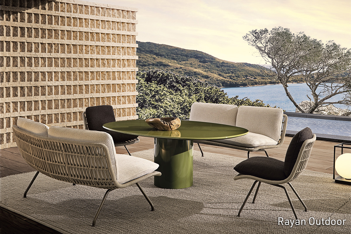 Among his outdoor projects, the <strong>Rayan Outdoor</strong> and <strong>Drake Dining Outdoor </strong>tables.&nbsp;